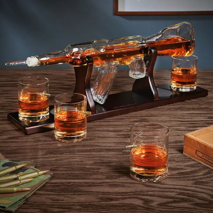 AK-47 Gun Whiskey Decanter Set with 4 Bullet Glasses AK-47 Gun Whiskey Decanter Set with 4 Bullet Glasses