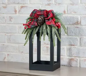 16" Wood Open Concept Lantern with Ribbon Embellishment by Valerie