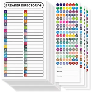 16 Sheets Breaker Panel Labels Electrical Box Sticker Numbers Breaker Panel Labels Electrical Sticker Number Catalog Load Center Adhesive  (Mix Colors)