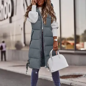 Winter Fashion Women Hood Thick Cotton Parkas Mid-length Long Down Jacket Vest Loose Outerwear Quality Warm Female Clothing