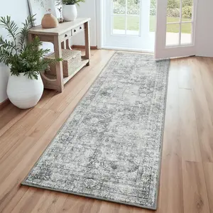 2x6 Washable Runner Rug, Non-Slip Hallway Runner Rugs, Low Pile  Area Rug for Kitchen Hallway Entryway Bathroom Bedroom Carpet, Grey