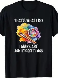 Funny Artist T-Shirt | Retro Graphic Tee With Artist Drawing Pencil & Easel Suitcase Design | Casual Humorous Apparel For Painters, Cartoonists | Vintage Pattern Print, Fashionable For Spring, Summer, And Fall | Breathable, Loose, Soft