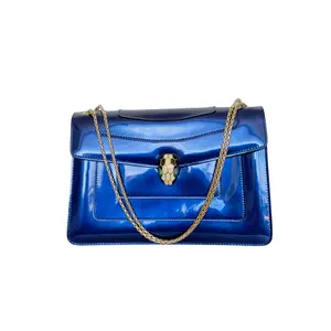Pre-owned Bvlgari Calfskin Shoulder Bags Metallic Serpenti Forever Shoulder Bag Blue