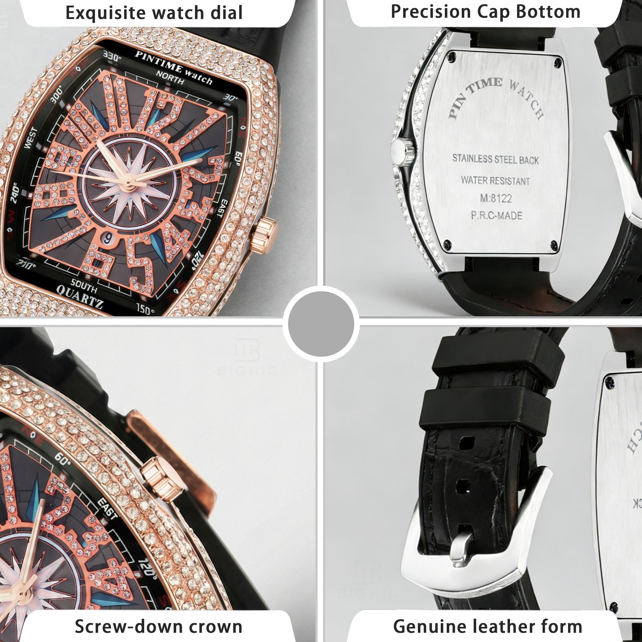 Luxury Rhinestone Decorated Quartz Watch New Style Fashionable Elegant Square Dial Analog Watch For Men & Women Trendy Watch For Daily Life With Box