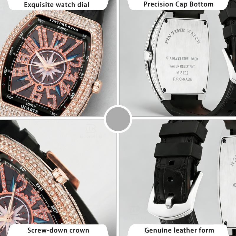 Luxury Rhinestone Decorated Quartz Watch New Style Fashionable Elegant Square Dial Analog Watch For Men & Women Trendy Watch For Daily Life With Box