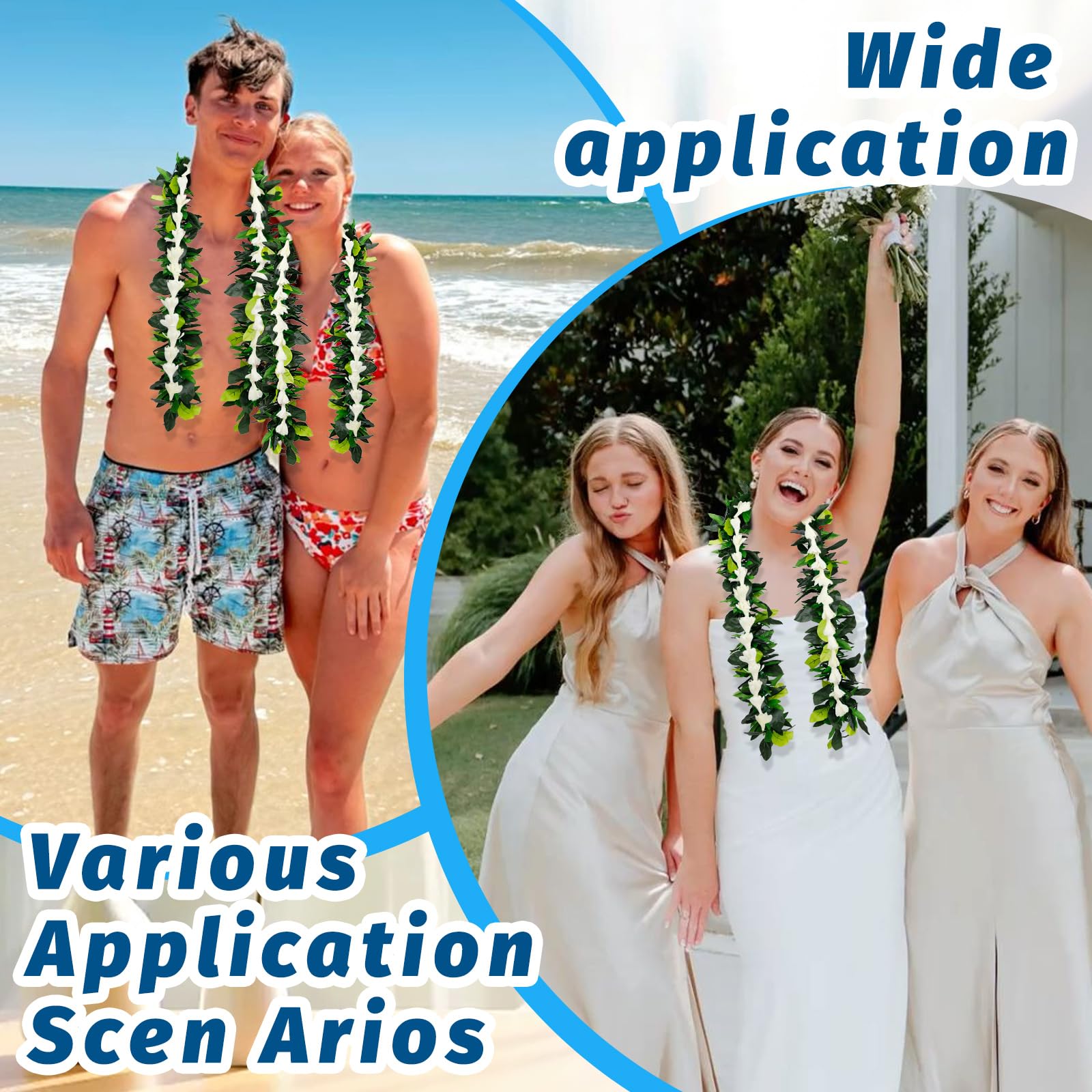 ONERIR 2 Pack Hawaiian Maile  White Tuberose Graduation Leis 6.56ft Artificial Leaf Flower Necklaces for Luau Wedding Aloha Summer Party School Ceremony  Class of 2026 Graduation Gift