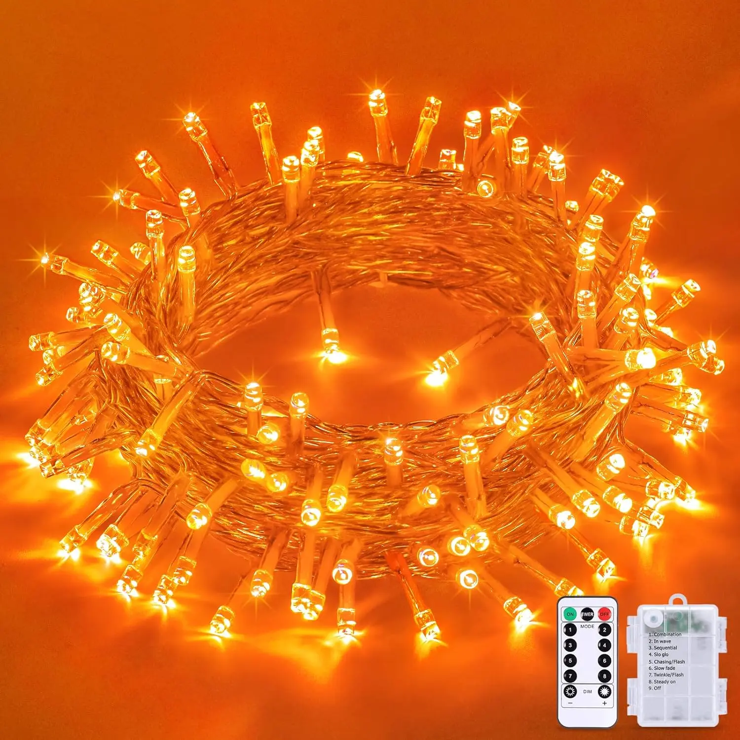 Orange  Operated Halloween Lights, 33ft 100 LED  Christmas String Lights, Orange Twinkle Mini Lights with Remote Indoor Outdoor  for Fall Halloween Decorations