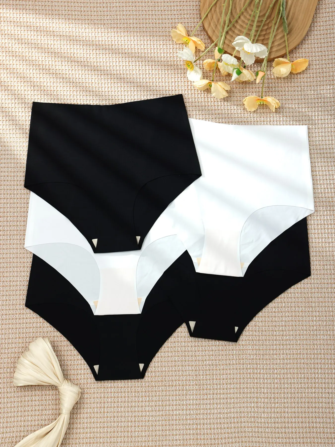 Women's High-Waisted Seamless Panties Set, Soft Smooth Breathable Quick-Dry Everyday Underwear, Plain Panty Color Casual Style, 5-Pack High Waisted Briefs