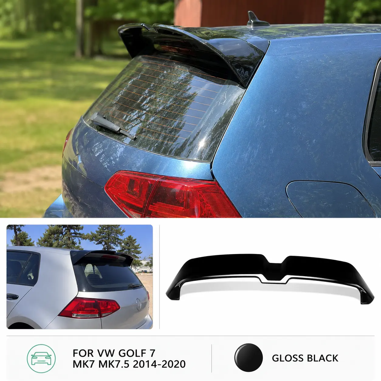 Gloss Black Oettinger Style Rear Roof Spoiler Extension For Volkswagen Golf MK7 MK7.5 Hatchback 2015-2020, ABS Tailgate Upper Wing Lip, Adhesive Installation