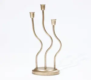 LuxenHome Gold Metal 3-Taper Candle Holder Tabletop Sculpture