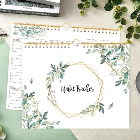 1pc Habit Tracker Calendar Diary, Spiral-Bind Habit Tracker Day Planner with Plant Pages, Undated Daily Weekly Monthly Habit Tracker, Enhance Productivity, 10 * 8 inches, 160gsm Paper, Spiral Bound Planner