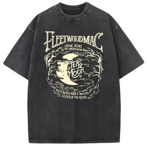 Wash Vintage Moon Pattern T-Shirt,Heavyweight Cotton Streetwear graphic vintage tees Menswear Womenswear Crewneck Tshirt Top