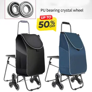 Climbing Stairs Luggage Cart Trolley with Waterproof Bag and Seat Folding Grocery Shopping Trolley Portable Folding Cart with Climbing Stair Wheels for Effortless Grocery Transport NEW