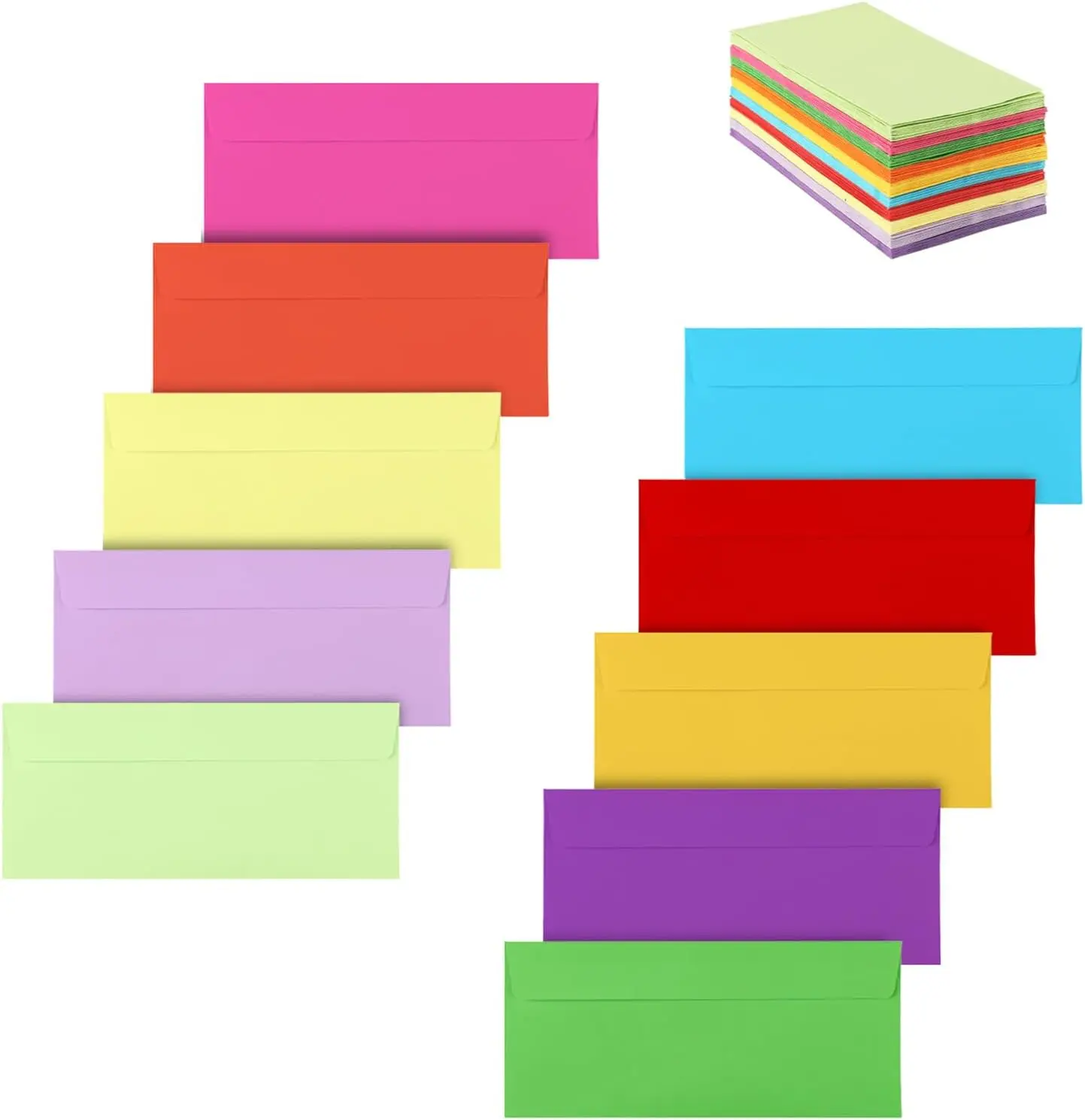 100 Pack Colorful Envelopes #10,Envelopes Letter Size,#10 Business Envelopes,Envelope Self Seal for Business,Office Checks,Letter,Mailing Invoices,Invitation(4.13 x 9.49 in)
