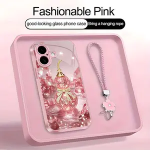Suitable for [iPhone 16] high-end phone case，a beautiful four-leaf clover lanyard is included,printed case, no glitter，high-end crystal clear gourd, bringing you good luck，a variety of colors are available for you to choose from YM99