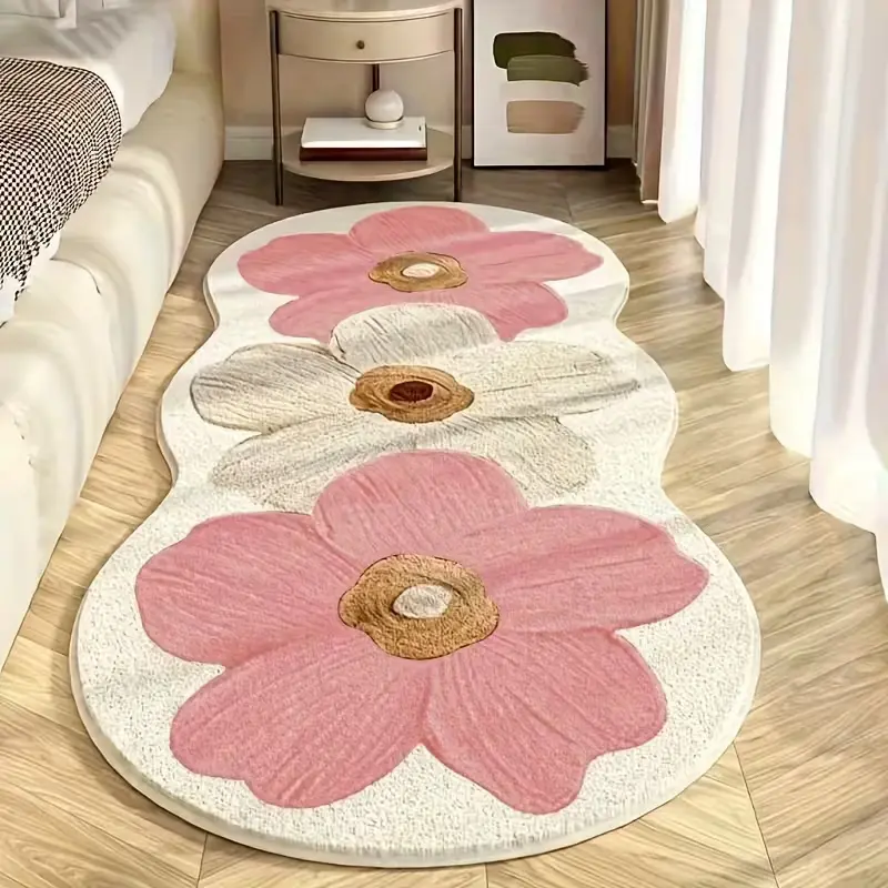 Veluma 1000G Sheep Carpet - Irregular Shaped Rug, Flower Print Pastoral Look, Soft Fluffy, Non-Slip PVC Backing, Machine Washable, Suitable for Bedroom/Living, Corridor Cozy Mat