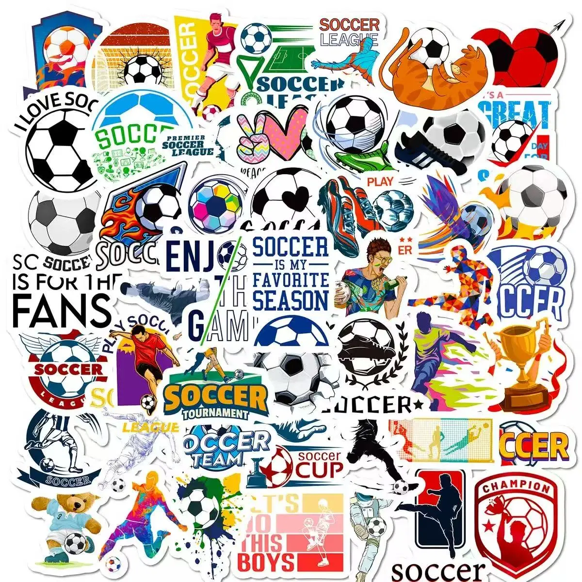 50PCS Soccer Stickers for Boys Girls Kids Teens, Vinyl Waterproof Soccer Stickers for Water Bottles, Laptops, Goodie Bag Stuffers, 2026 Soccer Party Favors