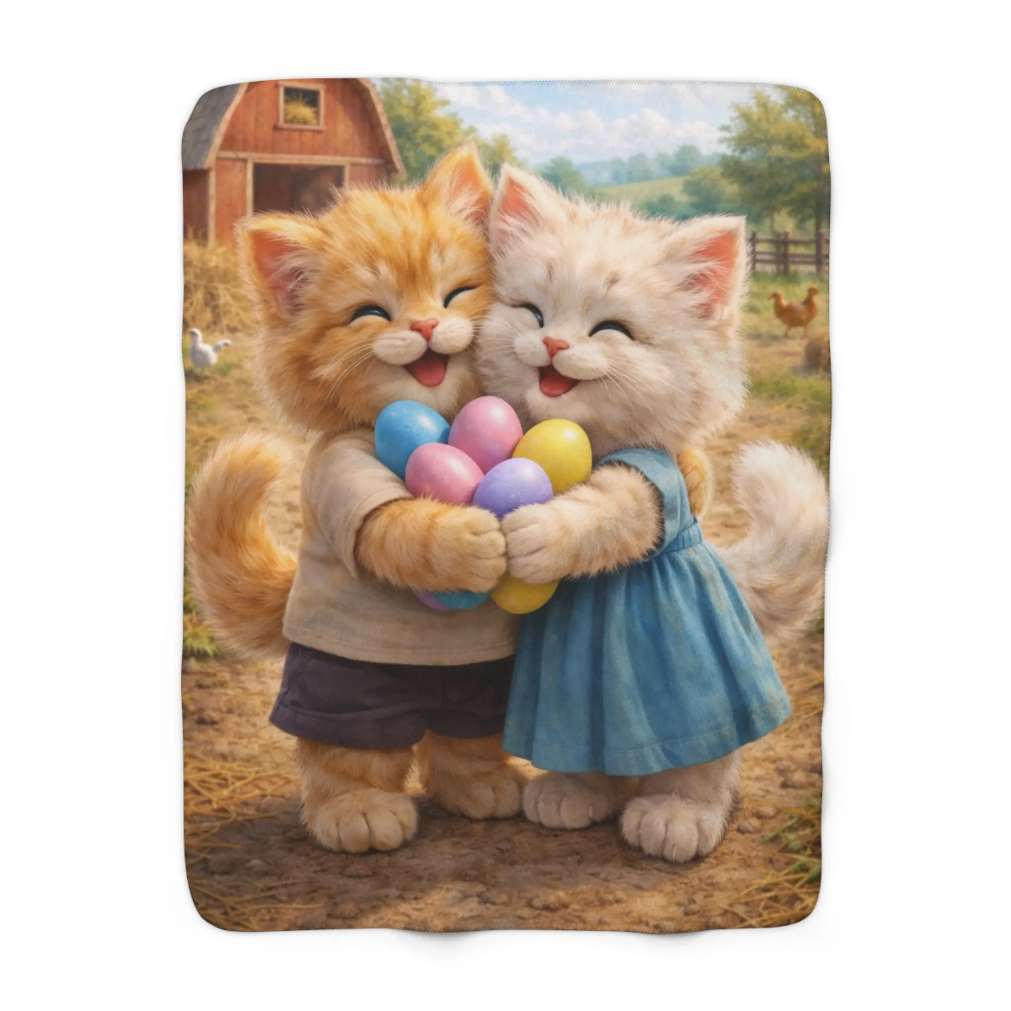 Cute Kittens Holding Easter Eggs Sherpa Fleece Blanket | Farmyard Spring