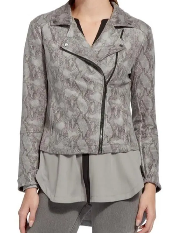 Lyssé Snake skin Print Moto Jacket in Nickel Snake Small Casual Womenswear