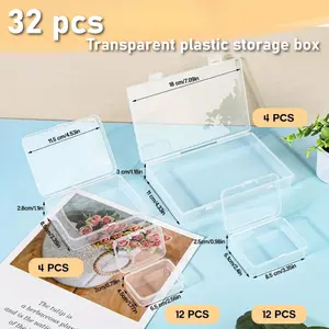 32 pcs plastic transparent storage box with lid, 4 different sized storage containers, used for jewelry and craft storage boxes Organiser , Textiles & Soft Furnishings