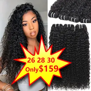 Karlami Deep Curly Human Hair Bundles 26 28 30 Inch Curly Bundles Human Hair 3 Bundles Human Hair 100% Unprocessed Brazilian Virgin Hair Extensions for Women Wet Hair Bundle Weave Natural Black