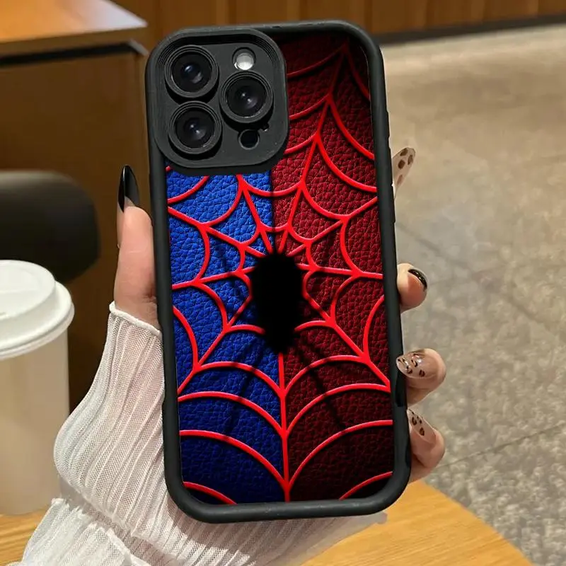 Red and blue spiderweb pattern phone case. Compatible with iPhone 17 Pro Max/16 Pro Max/15 Plus/14/13/12/11, TPU soft case. Compatible with Galaxy S26 Ultra/S25 Plus/S24/S23, Dopamine color. Compatible with Galaxy A54/A53/A33/A15.