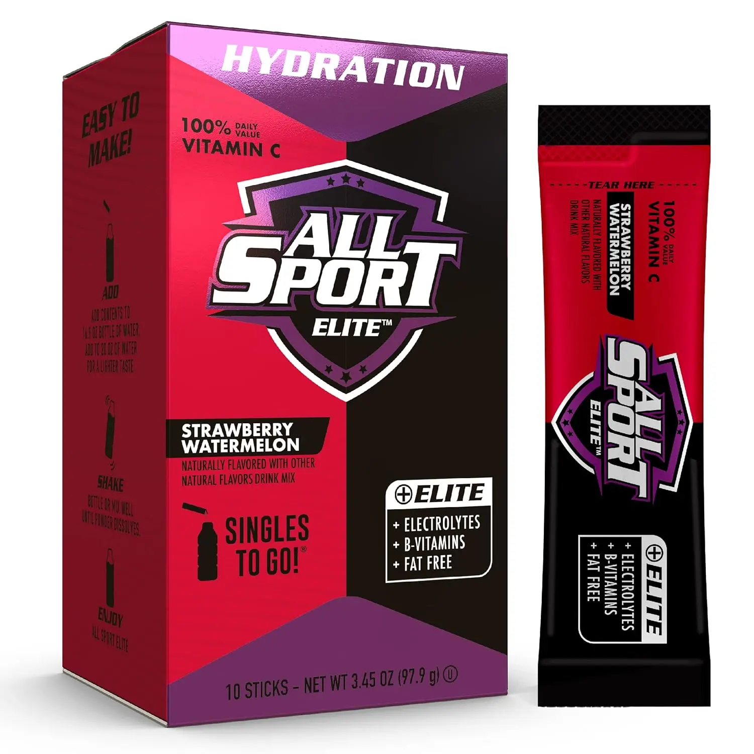Elite Electrolyte Hydration, Strawberry Watermelon, 10 Packets