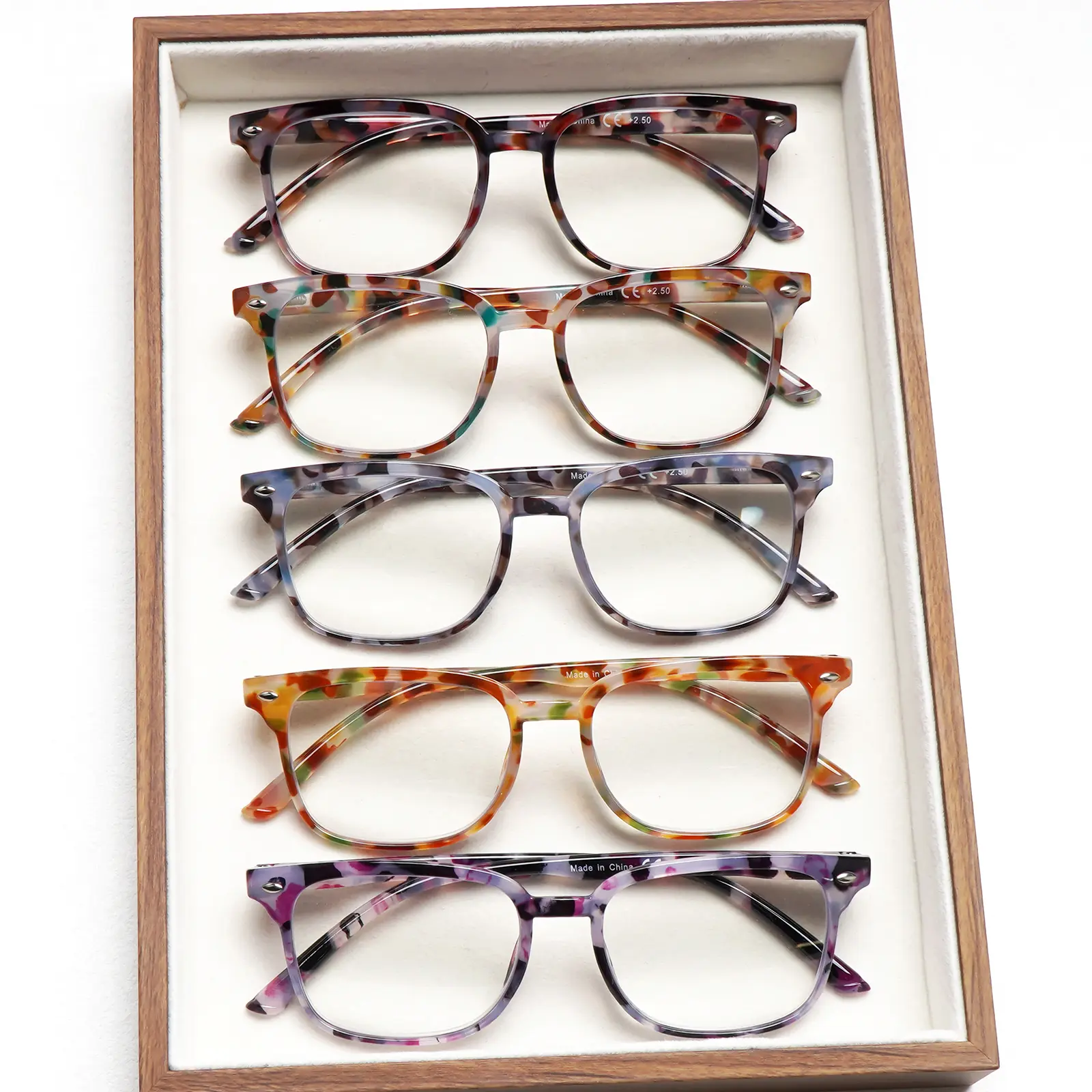 5-Pack Of Stylish Retro-Print Blue Light-Blocking Reading Glasses With Rectangular Frames, Designed For Women. Featuring Durable Lenses, These Fashionable Accessories Are Easy To Pair With Any Outfit And For Everyday And Casual Wear.