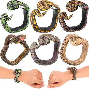 6pcs Realistic Snake Bracelet Rubber Snakes Bracelet Prank Fake Snakes Toy Halloween Party Supplies Reptile Snake Bracelets Wristband Scary Mischievous Gift for Birthday Party Favors Animal Bracelet for Adults Teens