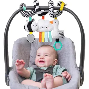 Spiral Car Seat & Stroller Activity Toy - Stroller & Car Seat Toys for Ages 0 Months and Up - Hanging Toys Include Dangling Ring, Mirror and Textured Ribbons (High Contrast)