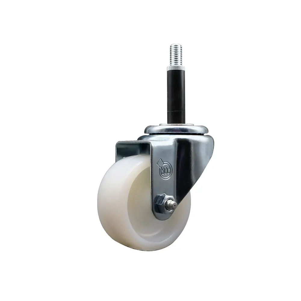 Service Caster SCC-EX20S314-NYS-34 Heavy Duty Nylon Expanding Stem Swivel Caster - 3 in. White Wheels, 0.75 in. Stem, Furniture Hardware Component