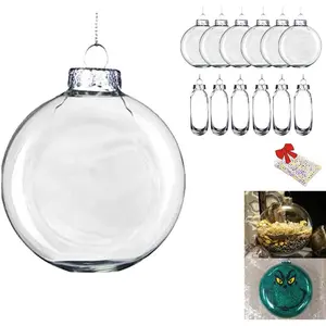 Set of 12 80mm(3-1/8 inches) Flat Round Paintable Clear Glass Fillable Christmas Bulbs Ornaments Oval DIY Empty Glass Disc Decorations for Crafting