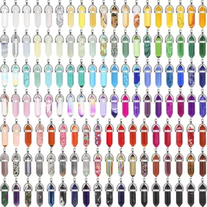 100 PCs Hexagon Crystal Pendant Suit-Mix Natural with Synthetic Gemstone, Glass Bullet Charms for DIY Jewelry Making, Attached with Buggy Bag-Bright Colors, Perfect Gift Choice