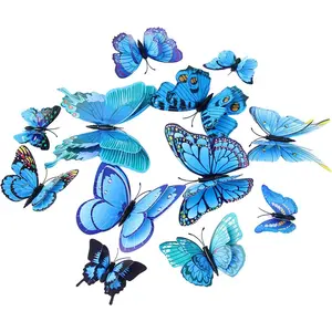 24 count 3D Butterfly Wall Decor Removable Butterfly Decoration for Girls Room Butterflies Decals Birthday Party Decorations  Bedroom Butterfly Stickers  Blue