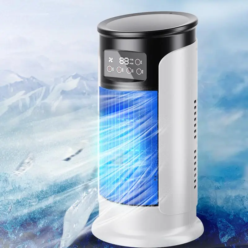 Mist Air Cooling Fan, USB-Plug-In, 6-Hour Timer, 6-Level Power, LED Atmasphere Lighting, Desktop Air Cooler, Room Humidifier, Air Circulation Conditio