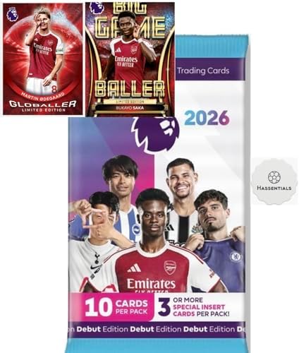 Premier League 2026 1 Pack of 25/26 New Soccer Cards + Bundle with hassentials Sticker Premier League Cards