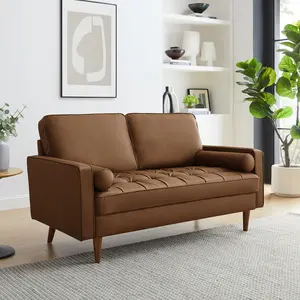 Valour Tufted Vegan Leather Loveseat in Brown