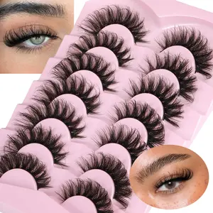 17mm 6D Wispy Faux Mink Strip Lashes, Cat Eye Volume False Eyelashes, Reusable Natural Look Eye Lash Extensions Style Makeup Lashes
