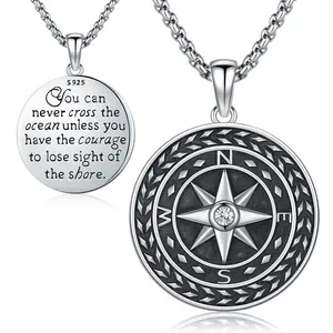 Bernashen S925 Sterling Silver Compass Necklace for Men Women Nautical Pendant Celtic Compass Jewelry Gift for Adventurers Compass Traveler Amulet Jewelry