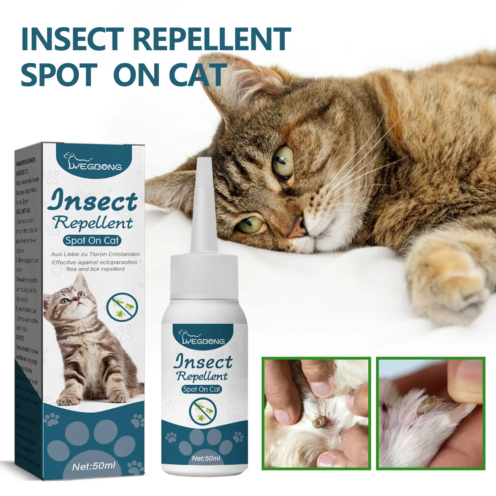 Yegbong Pet Anti-Flea Tick Agent, External Deworming Skin Cleaning Tick Drops For Cats And Dogs