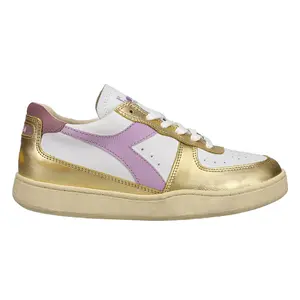 diadora Mens Mi Basket Low Metallic Dirty Lace Up Sneakers Shoes Casual - Gold, White