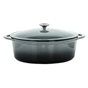 MegaChef 7 Qt. Oval Enameled Cast Iron Casserole Dish in Gray