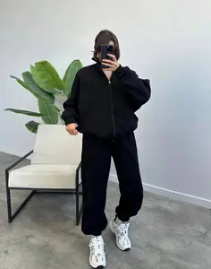 Oversized Black Zip-Up Hoodie & Jogger Set