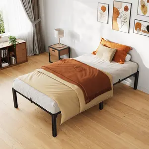 Twin Size Bed Frame 14 Inch – Modern Screwless Metal Platform Bed with Strong Steel Slats,Quiet Design and 12" Storage Space, Easy Assembly Frame for Main or Guest Bedrooms