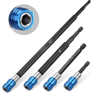 2", 4", 6", 12" Drill Bit Extension Set, Magnetic Screwdriver Bit Holder Extender with Aluminum Sleeve, 1/4 Inch Hex Shank Quick Release Extension Adapter, Durable CR-V Steel