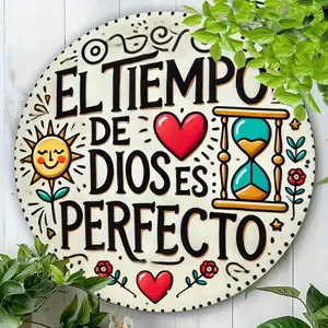 1pc Iron Sign For Outdoor Decor - EL TIEM PO DE DIOS ES PERFECTO Perfect For Patios, Garages, Homes, Cafes, Clubs & Gardens Weather-Resistant Metal Wall Art 20*20cm, Home Decor, Room Decor, Wall Decor Multicolor