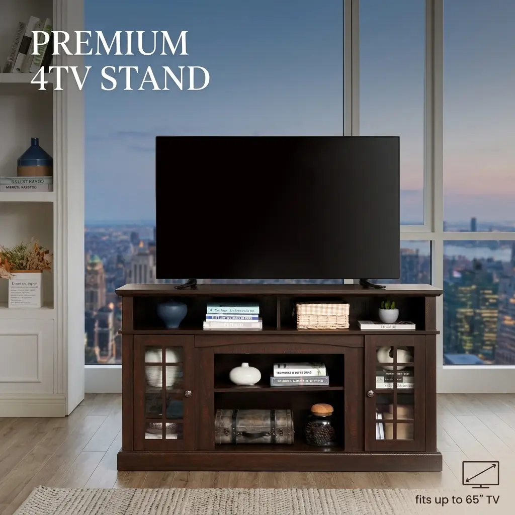littleox Classic TV Media Stand Modern Entertainment Console for TV Up to 65" with Open and Closed Storage Space, Espresso, 58.25"W*15.75"D*32"H