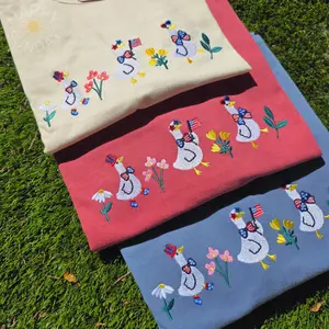 Embroidered Patriot Floral Goose Shirt, USA Shirt, 4th of July Embroidered Goose Shirt, Goose USA