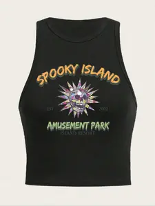 Horror Island Shirt, Women Vintage Halloween Disco Skull Movie Tight Womenswear Vest Top, 90s Nostalgic Summer Horror Tank, Creative Gift Idea
