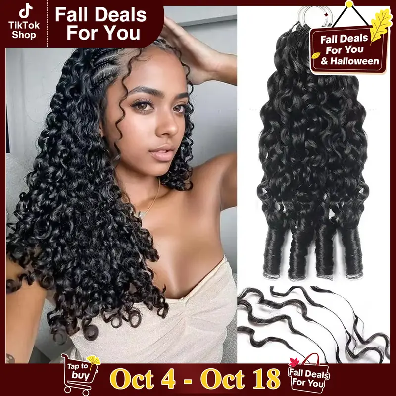 Pobokix Female Burmese Curly Human Hair Bundles - Pre-Separated Knotless Vietnamese Raw Double Drawn Bundles of Human Hair, Deep Curly Wave, Easy Separation, Knee Length, Natural Look for Crochet Hairstyles